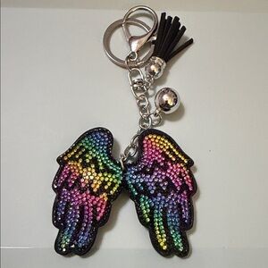 Rainbow Wing Rhinestone Keychain with Tassel